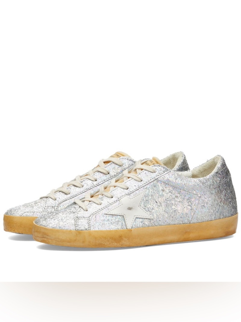 Golden Goose Women's Super-Star Lurex Sneakers in Iridescent Silver size 10